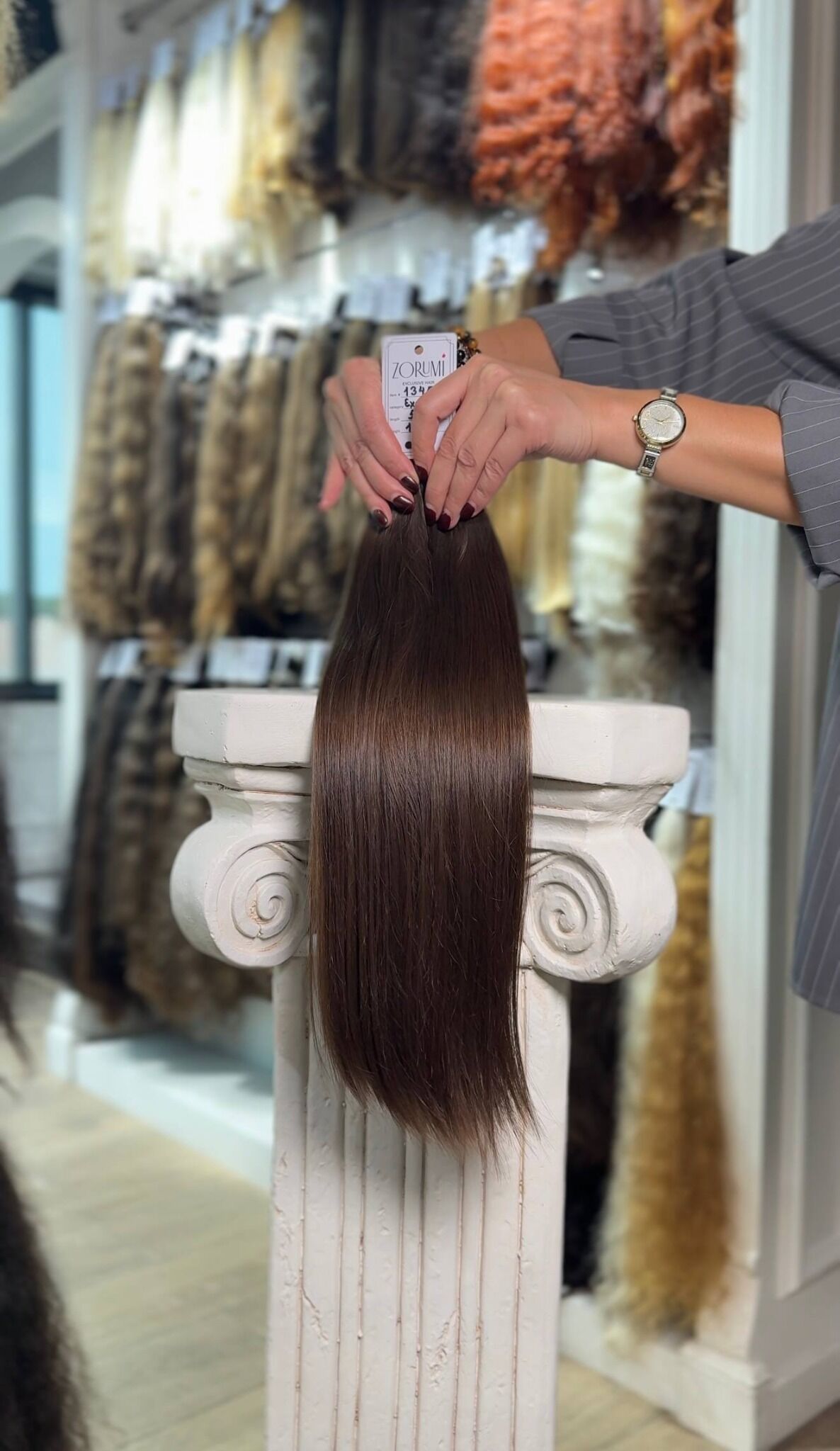 Wavy medium brown natural donor hair ponytail