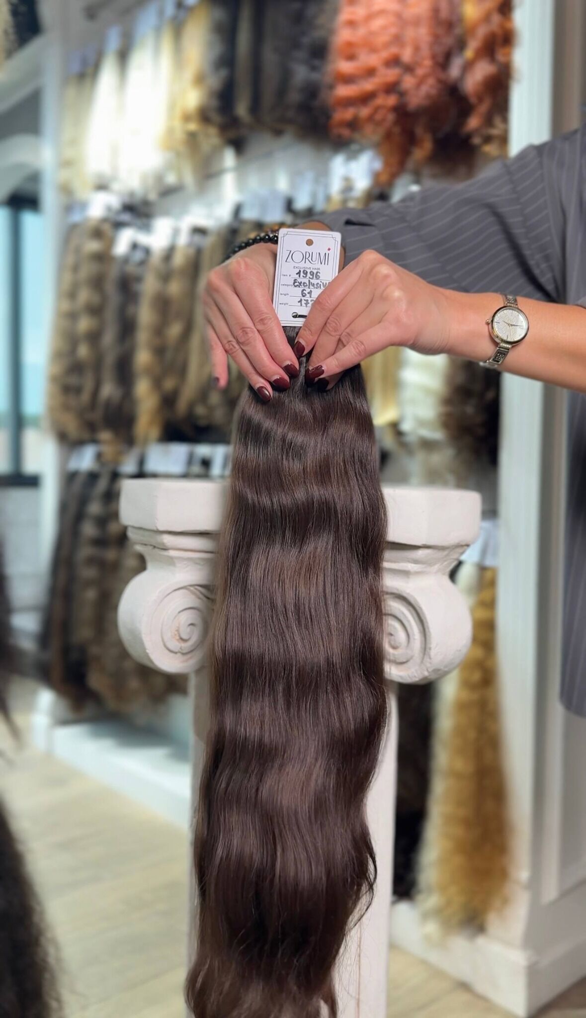 Dark brown natural donor hair ponytail from the ZORUMI hair collection