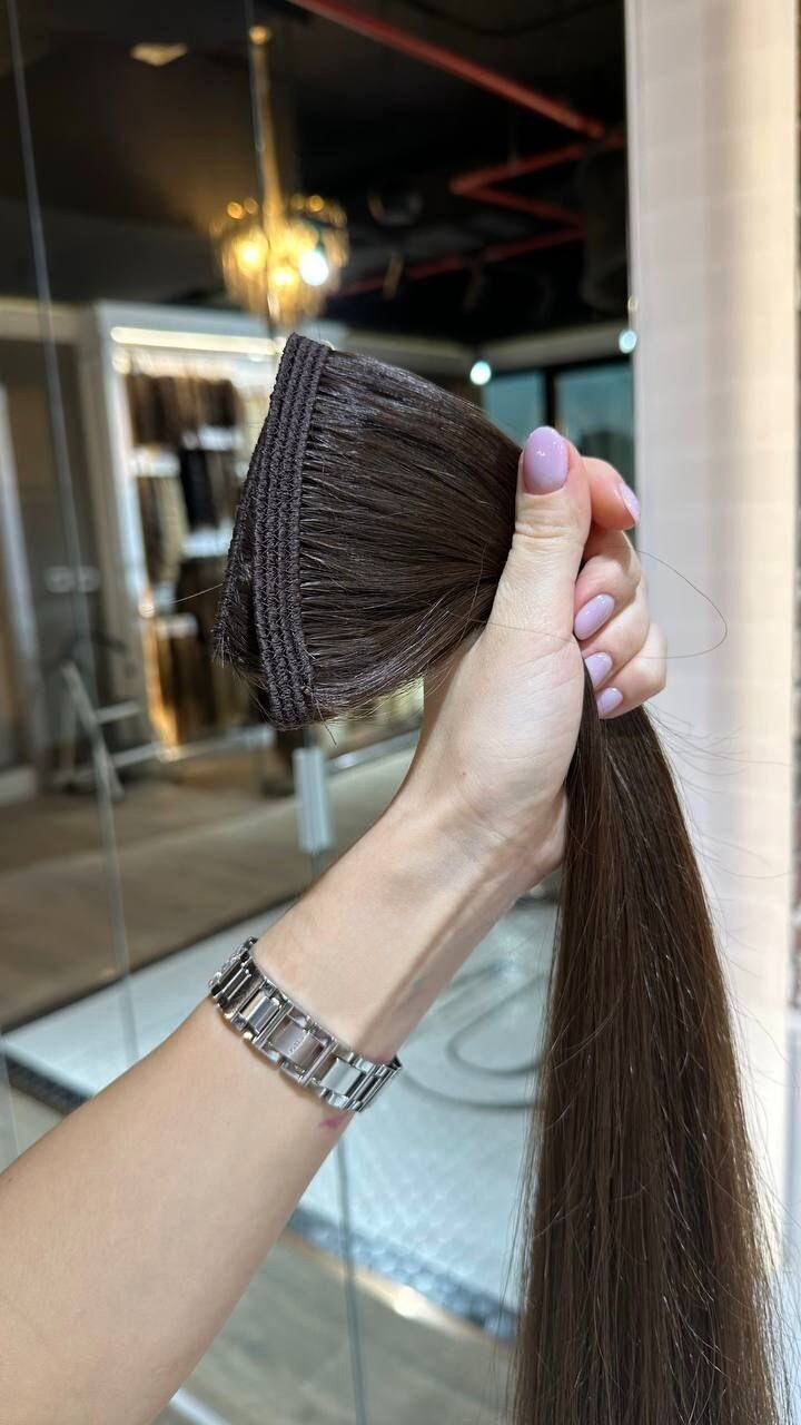 Dark brown Hollywood Weft prepared for installation